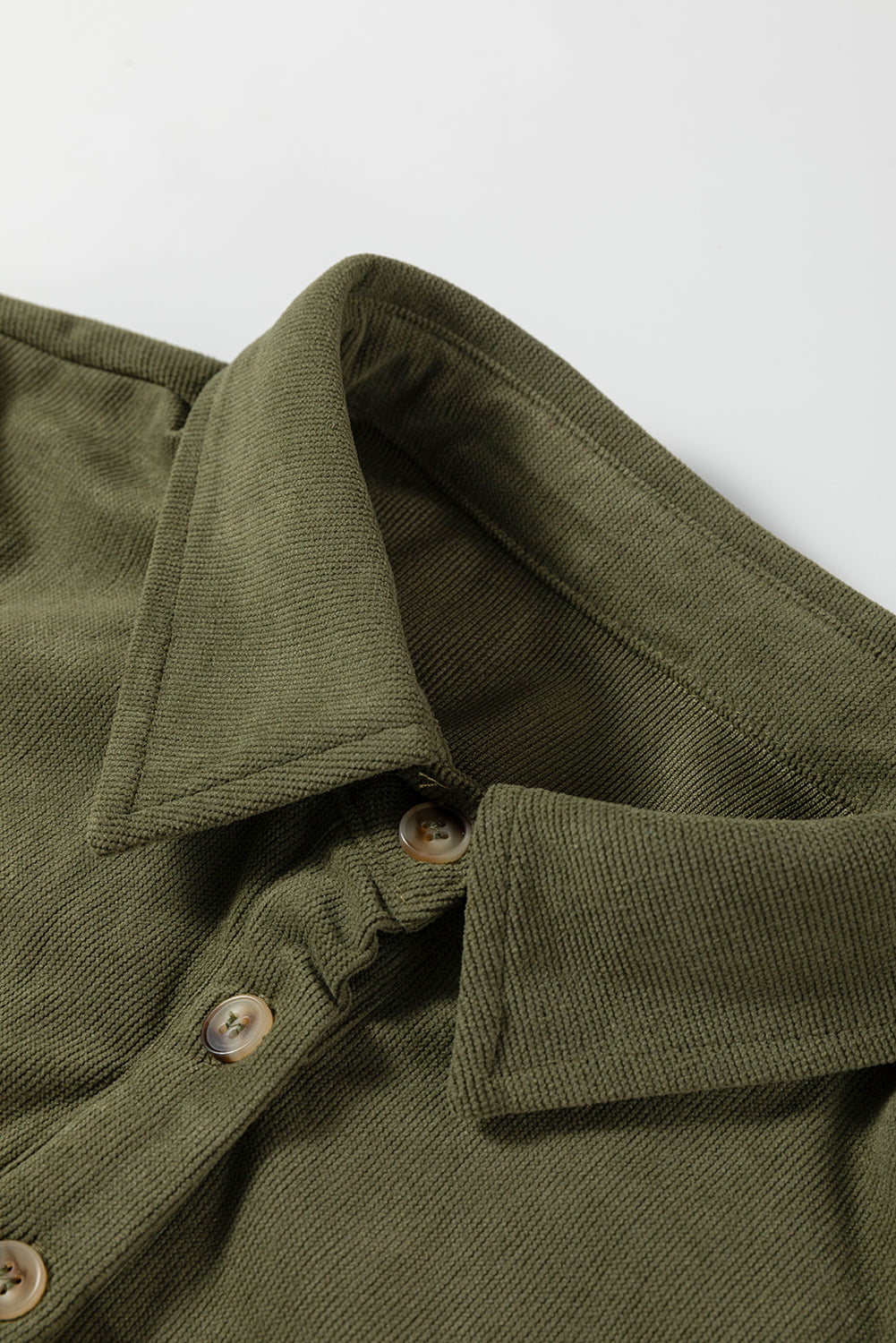 Vineyard Green Corduroy Half Button Collared Long Sleeve Mini Dress - Cowaa