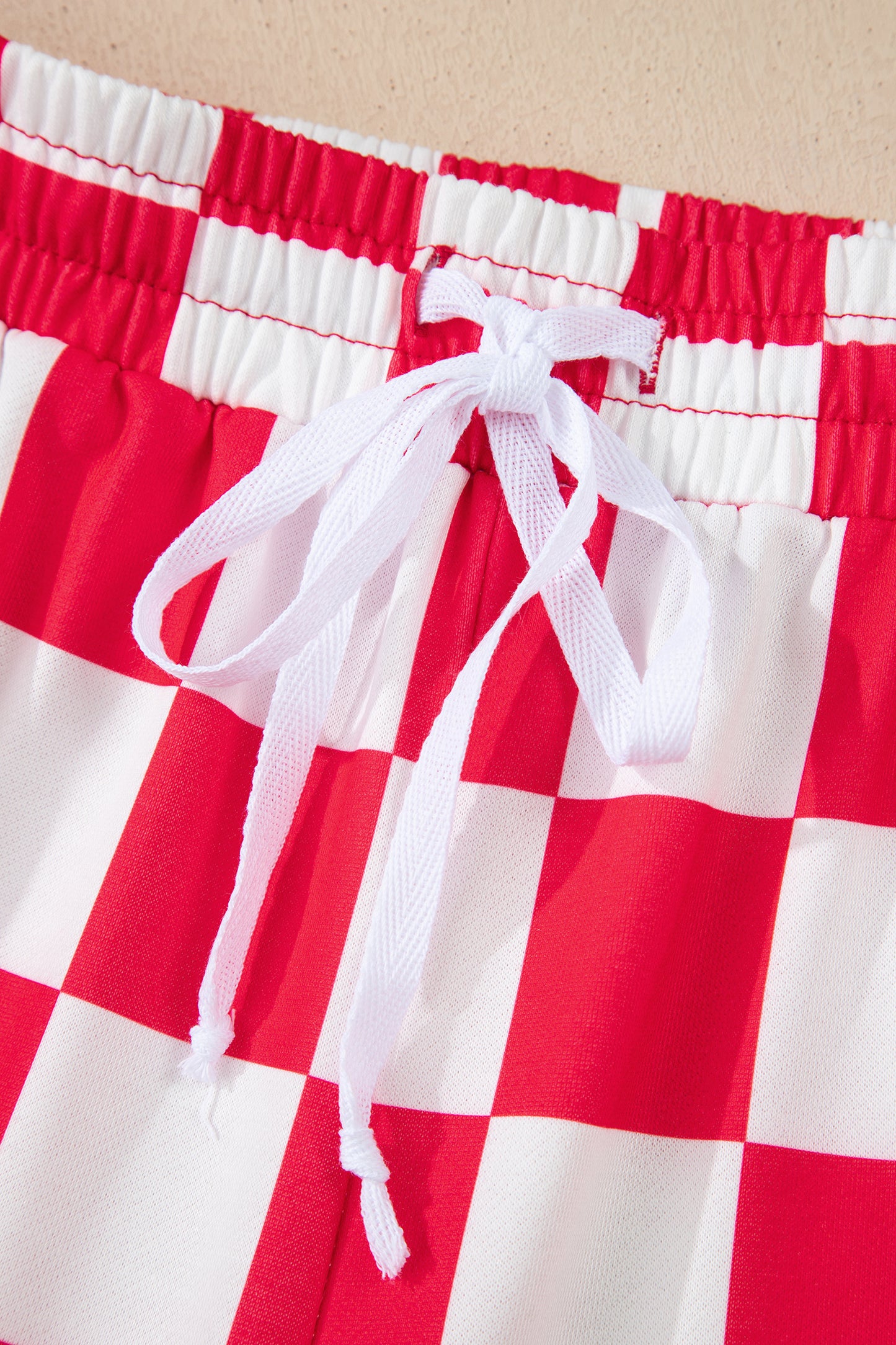 Red Checkered Print Half Zip Hoodie Loose Pant Set