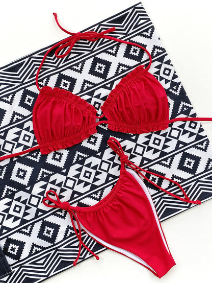 Frill Trill Halter Neck Bikini Set - Cowaa