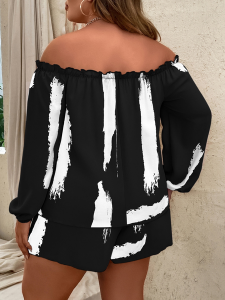Black & White Off the Shoulder Top & Shorts 2-PC Set - Cowaa