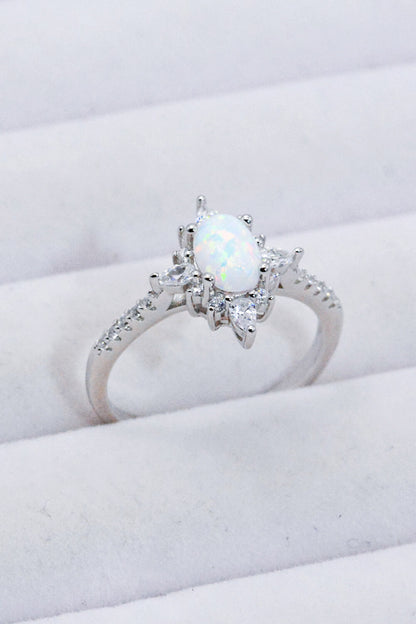 Platinum-Plated Opal and Zircon Ring - Cowaa