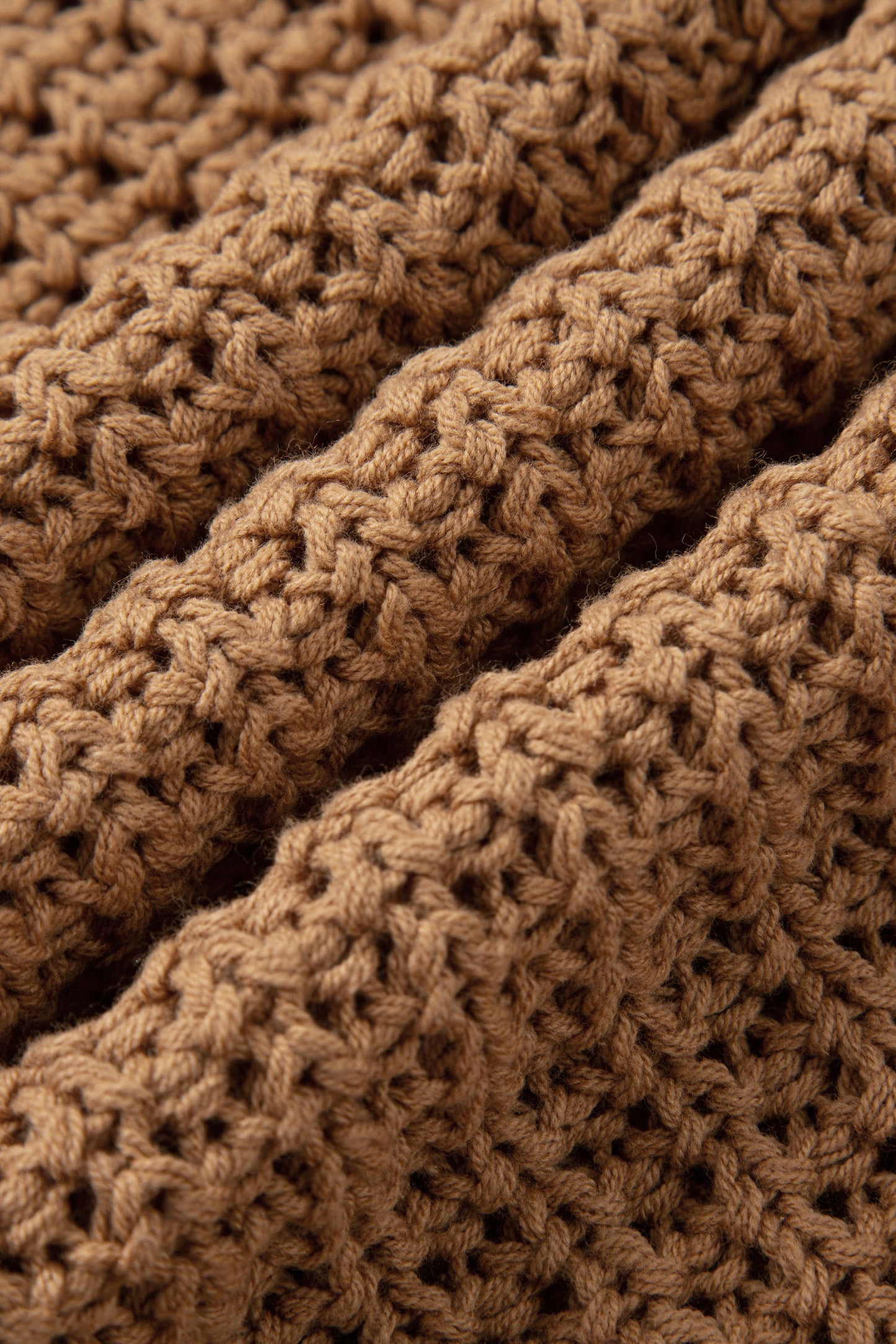 Camel Hollowed Detail Wide Sleeve Loose Pullover Sweater - Cowaa