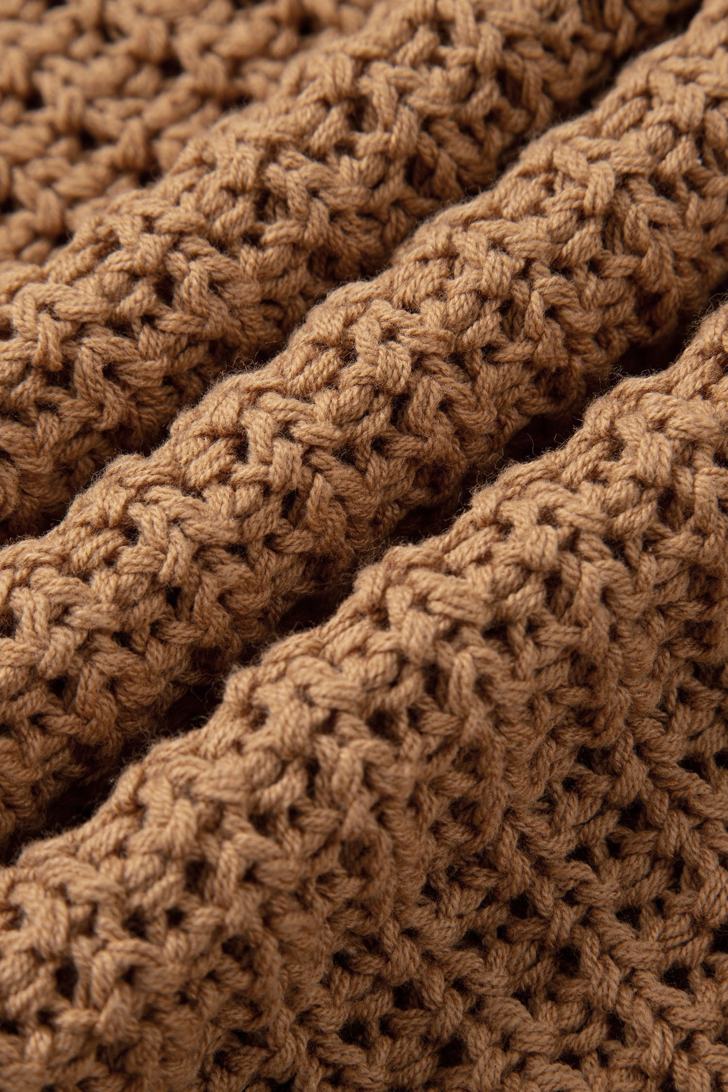 Camel Hollowed Detail Wide Sleeve Loose Pullover Sweater - Cowaa