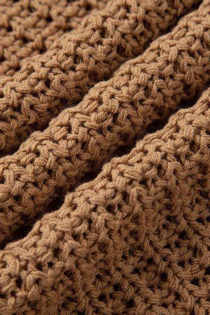 Camel Hollowed Detail Wide Sleeve Loose Pullover Sweater - Cowaa