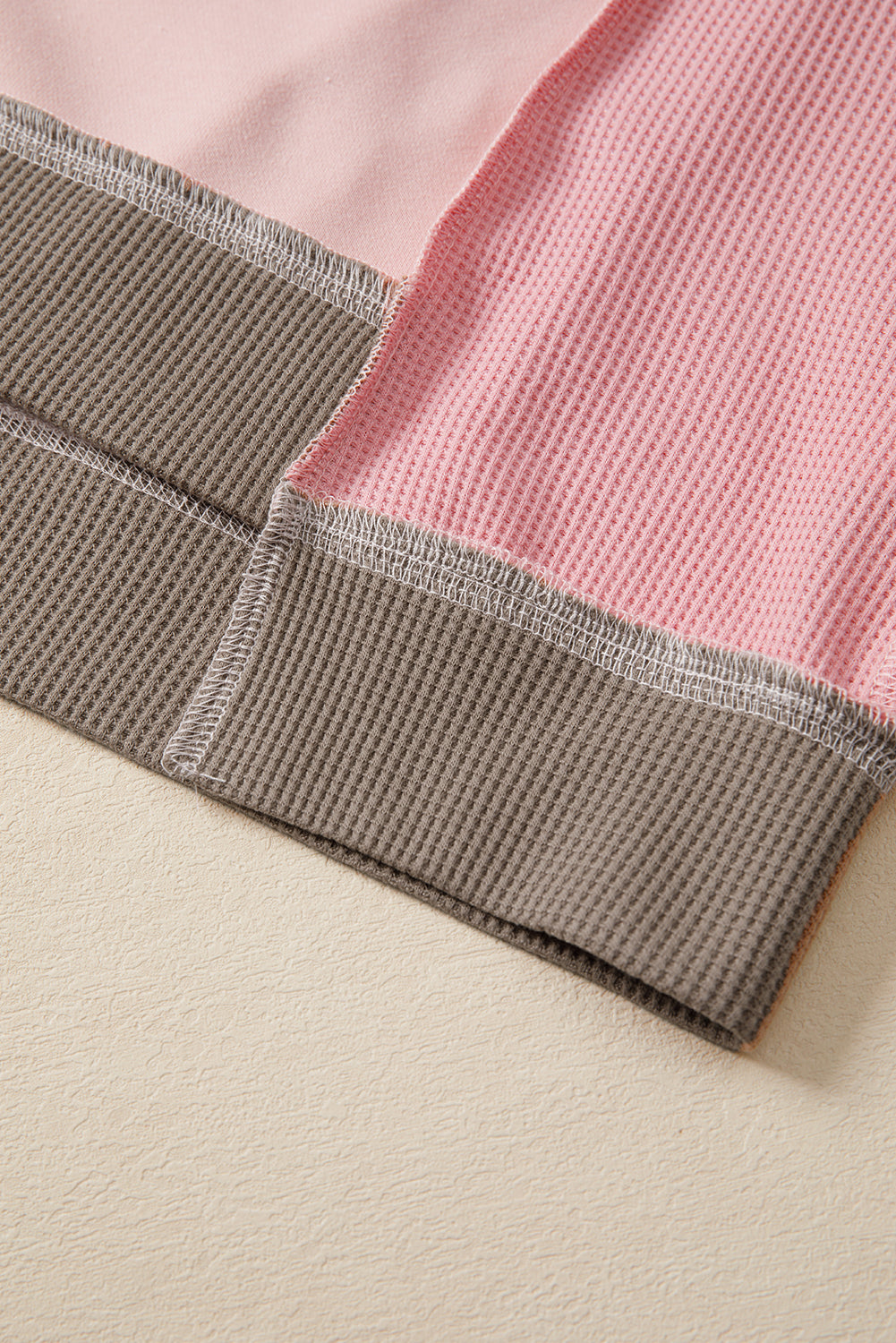 Light Pink Colorblock Waffle Patchwork Oversize Sweatshirt - Cowaa