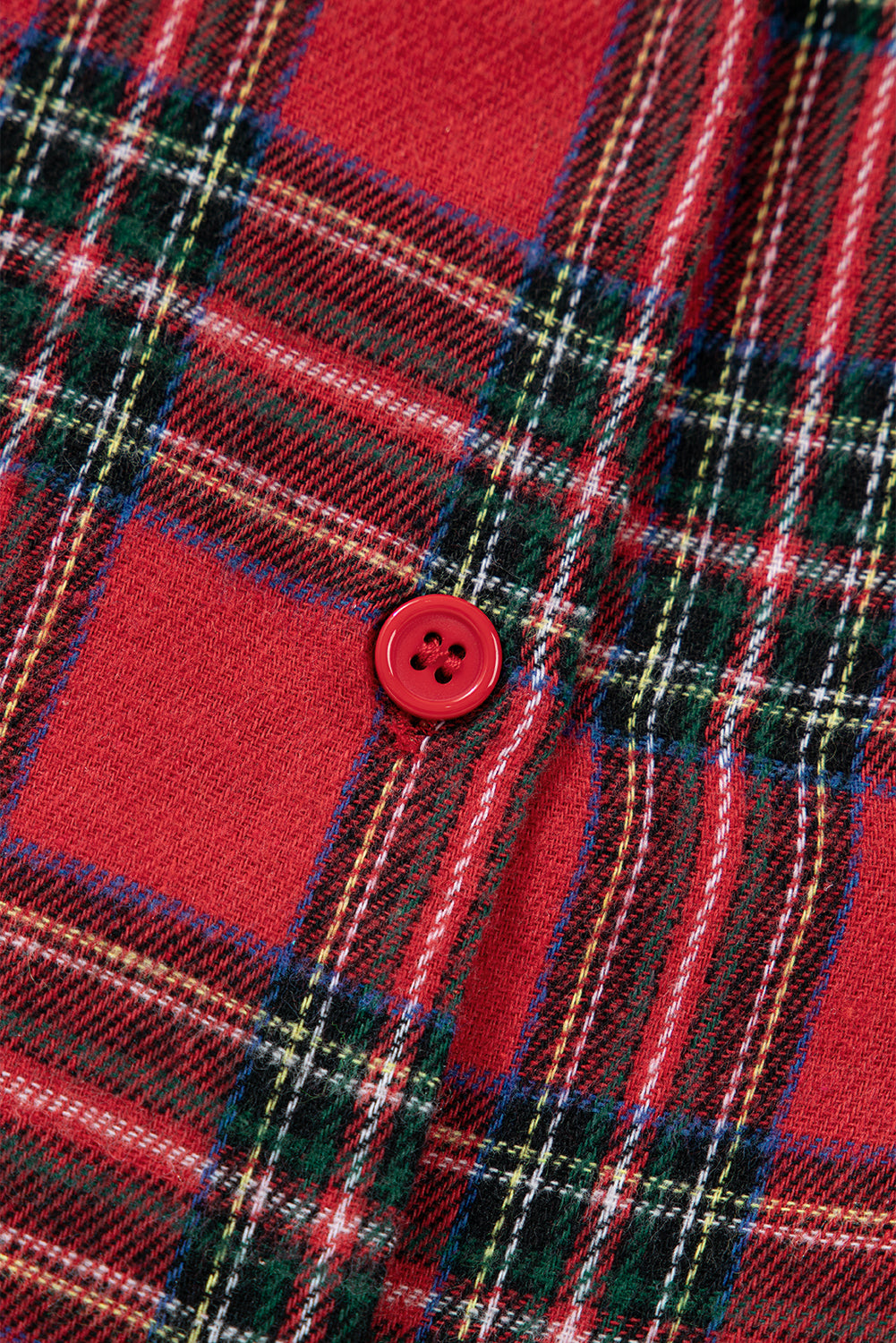 Red Plus Size Plaid Contrast Patchwork Long Sleeve Shirt and Shorts 2pcs Pajama Set - Cowaa