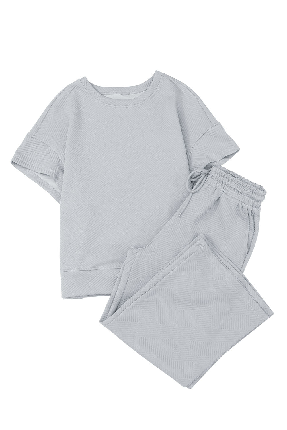 Navy Blue Textured Loose Fit T Shirt and Drawstring Pants Set - Cowaa