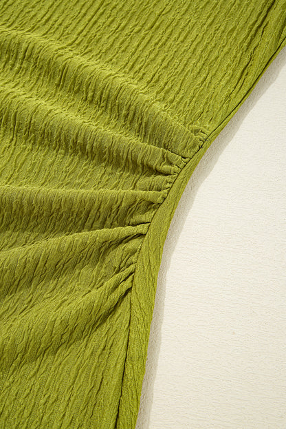 White Solid Color Textured Ruched Side Bodycon Tank Dress