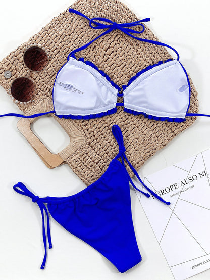 Frill Trill Halter Neck Bikini Set - Cowaa