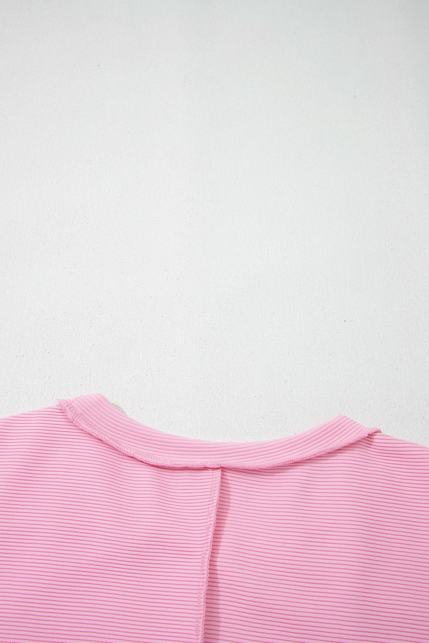 Pink Horizontal Ribbed Exposed Seam Detail Drop Shoulder Baggy Pullover - Cowaa