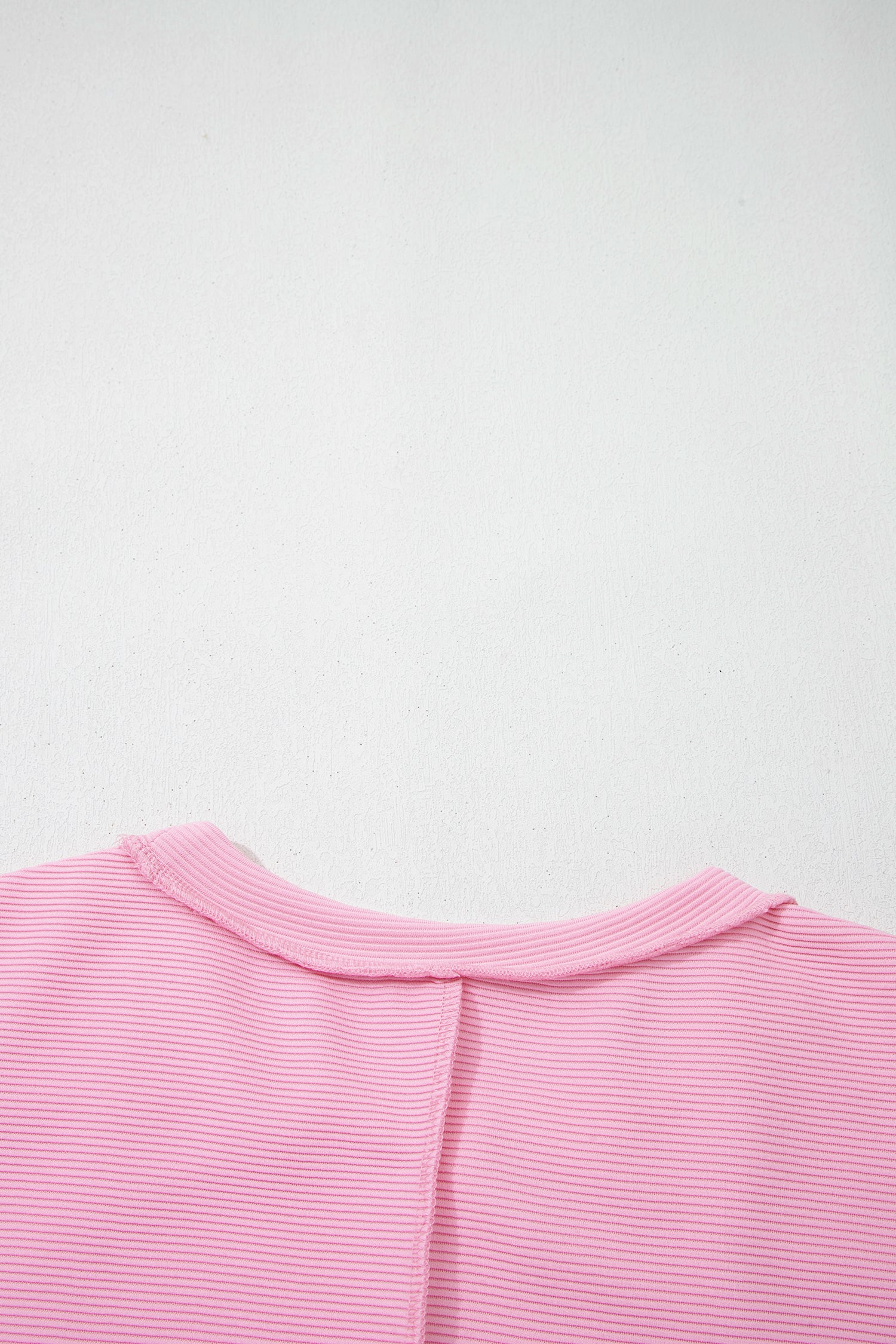 Pink Horizontal Ribbed Exposed Seam Detail Drop Shoulder Baggy Pullover - Cowaa