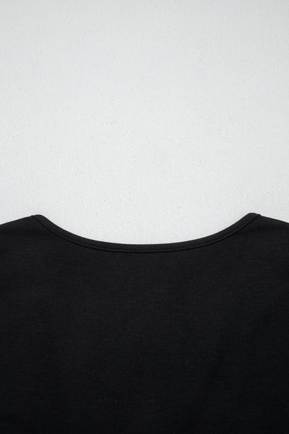 Black Plus Size Solid Color Bow Tie Peplum Tank Top - Cowaa
