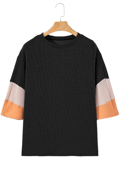 White Pit-striped Colorblock Drop Sleeve Top - Cowaa