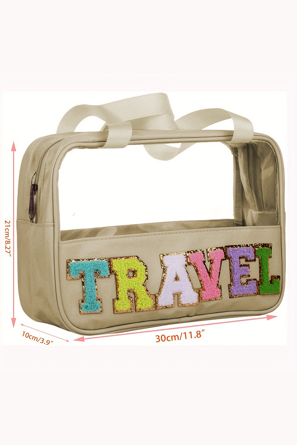 Travel Chenille Letter Clear PVC Makeup Bag - Cowaa