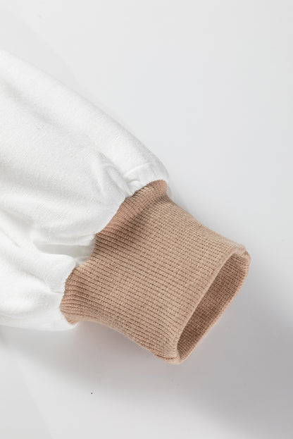 Brown Stripe Colorblock Patchwork Contrast Stitching Oversize Sweatshirt - Cowaa