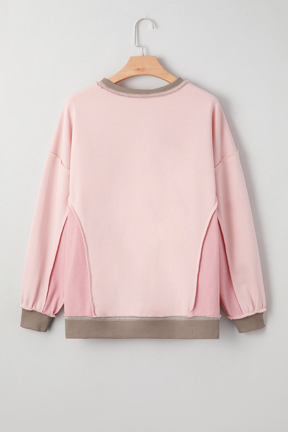 Light Pink Colorblock Waffle Patchwork Oversize Sweatshirt - Cowaa