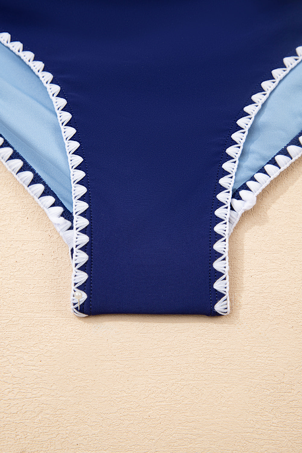 Beau Blue Ric Rac Trim Contrasted Patchwork Cutout One Piece Swimsuit - Cowaa