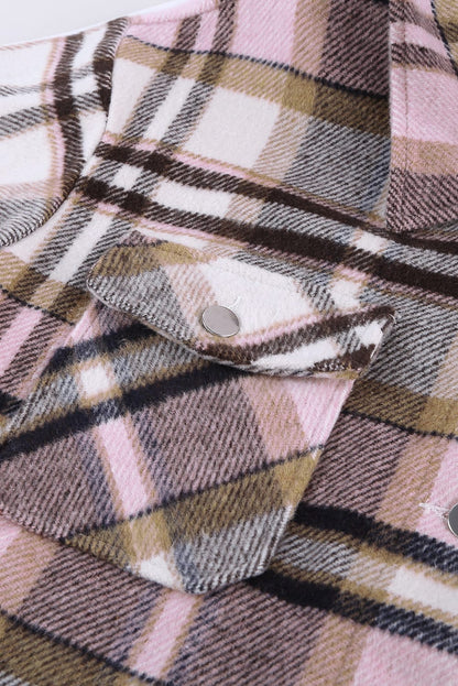 Plaid Button Front Pocket Shirt Shacket - Cowaa