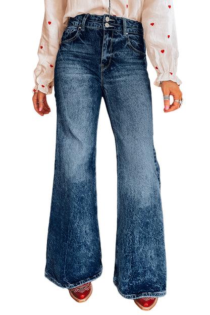 Sail Blue Acid Wash Pocket Detail Flare Jeans