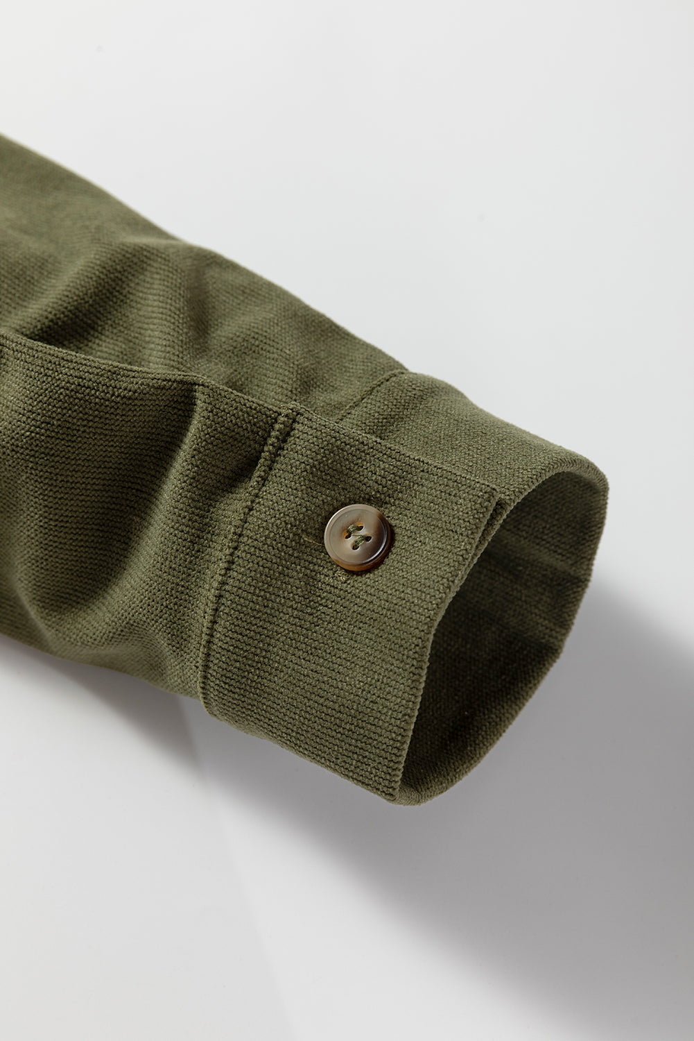 Vineyard Green Corduroy Half Button Collared Long Sleeve Mini Dress - Cowaa