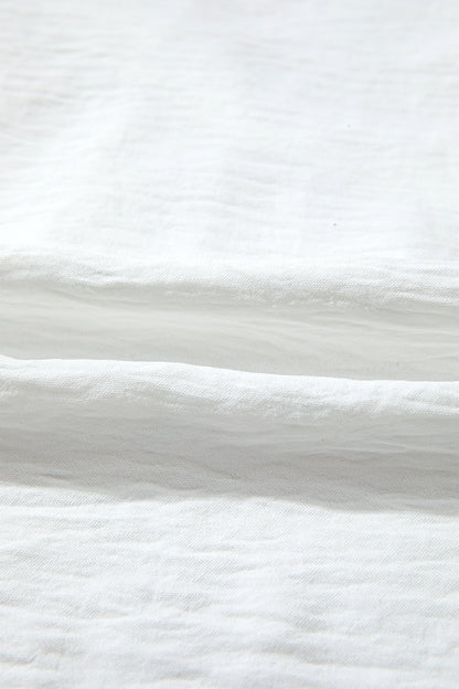 White Solid Color Floral Guipure Lace Patchwork Frilled Long Sleeve Blouse - Cowaa