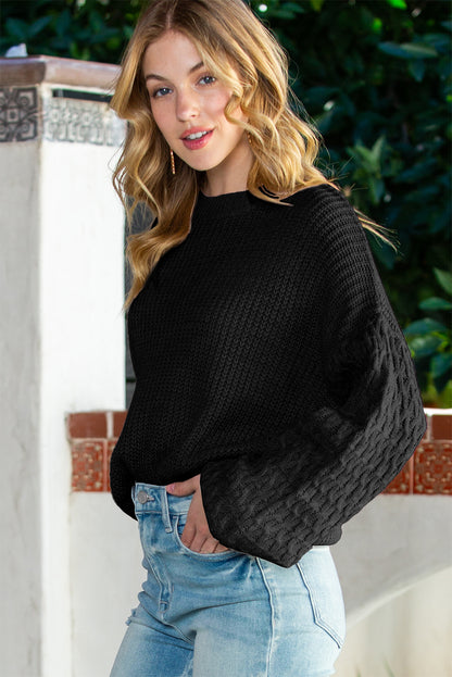 Parchment Chunky Knit Sleeve Drop Shoulder Sweater - Cowaa