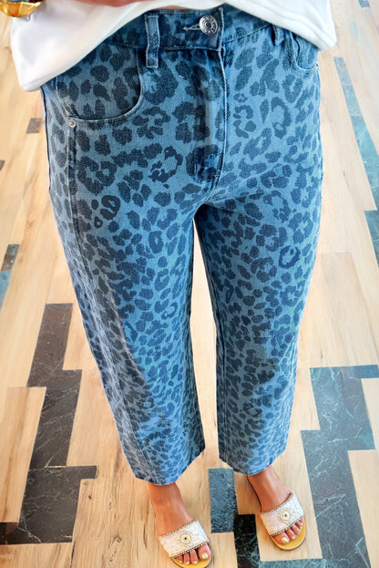 Khaki Leopard Print Straight Loose Jeans