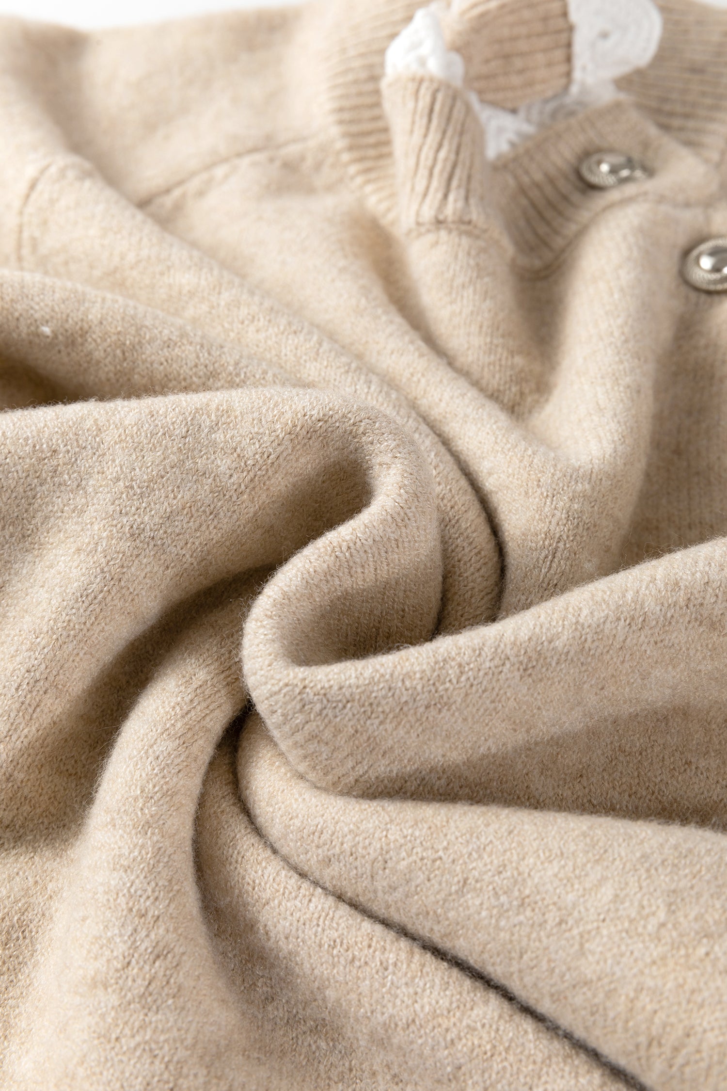 Parchment Button Lace Detail Raglan Sleeve Shift Mini Sweater Dress - Cowaa