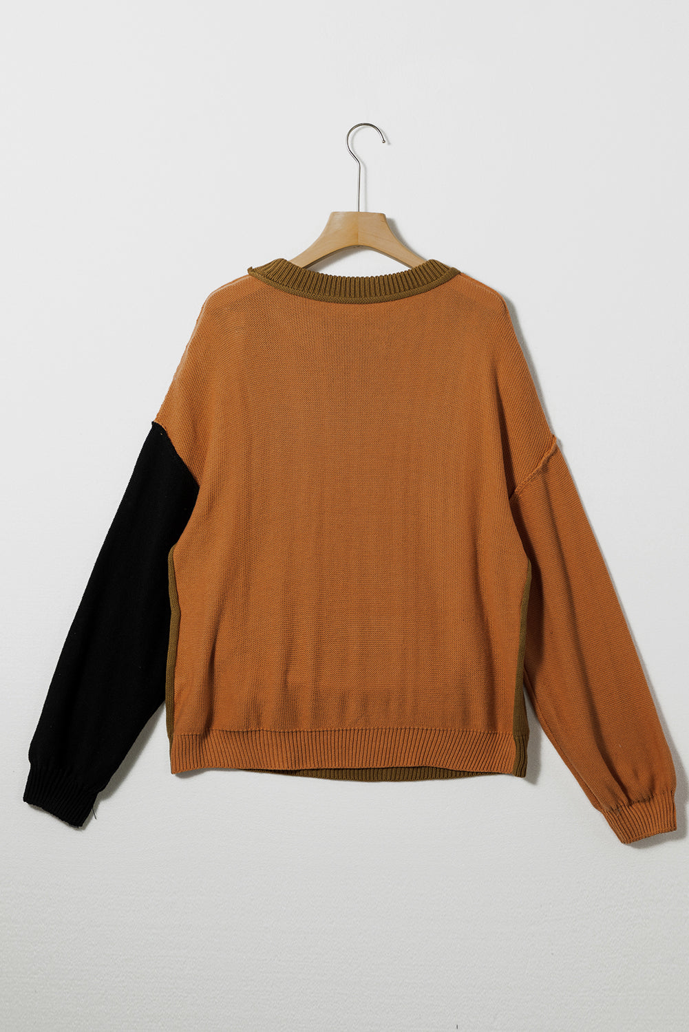 Bishop Sleeve Exposed Seam Ribbed Trim Sweater - Cowaa
