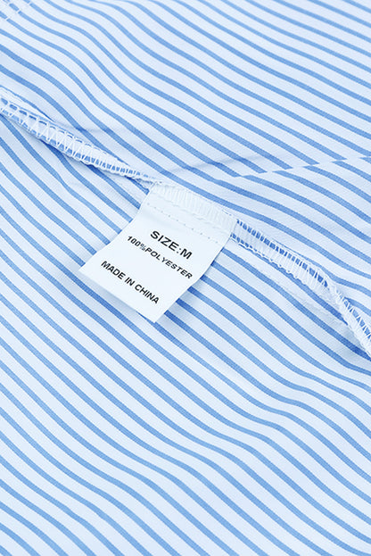 Black Striped Casual Shirred Cuffs Shirt - Cowaa