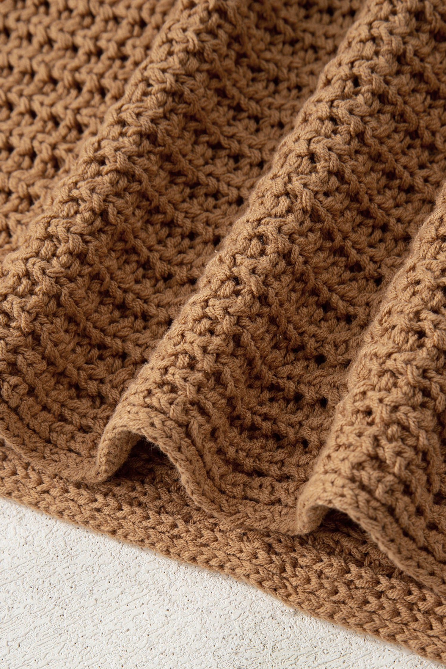 Camel Hollowed Detail Wide Sleeve Loose Pullover Sweater - Cowaa