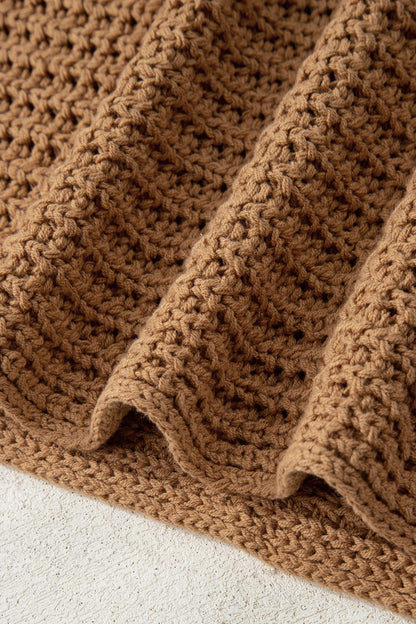 Camel Hollowed Detail Wide Sleeve Loose Pullover Sweater - Cowaa