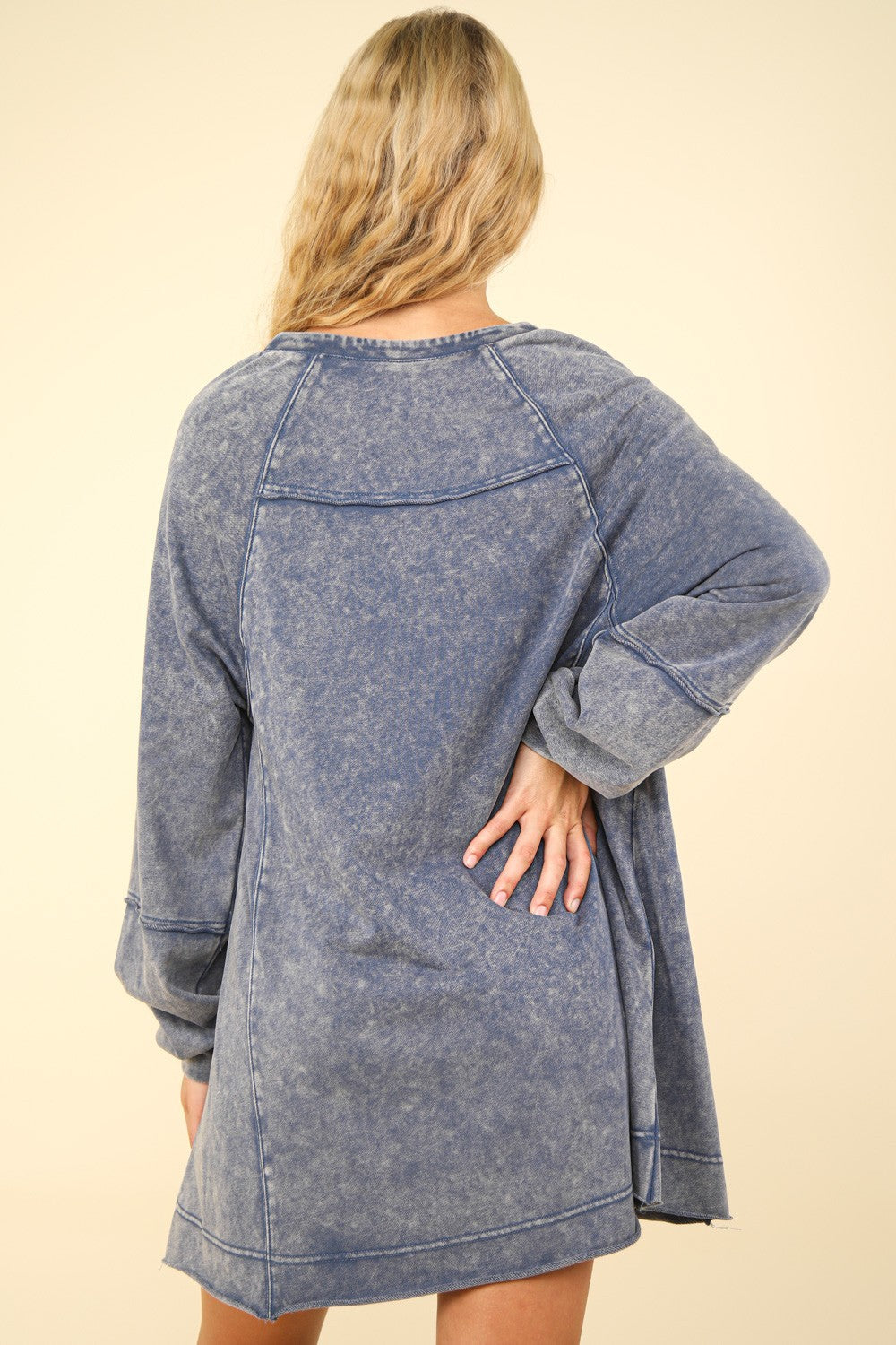 Mineral Washed Oversized A-Line Mini Dress - Cowaa