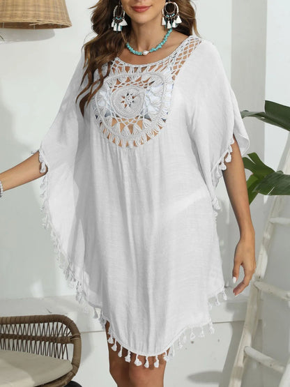 Tassel Crochet Round Neck Cover-Up.