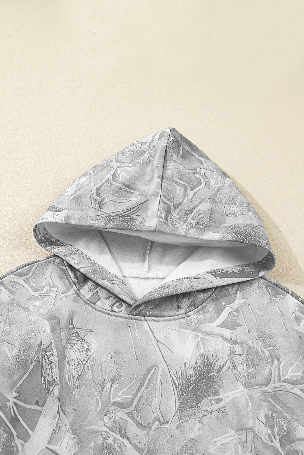 Gray Camouflage Woodland Print Oversized Sporty Hoodie