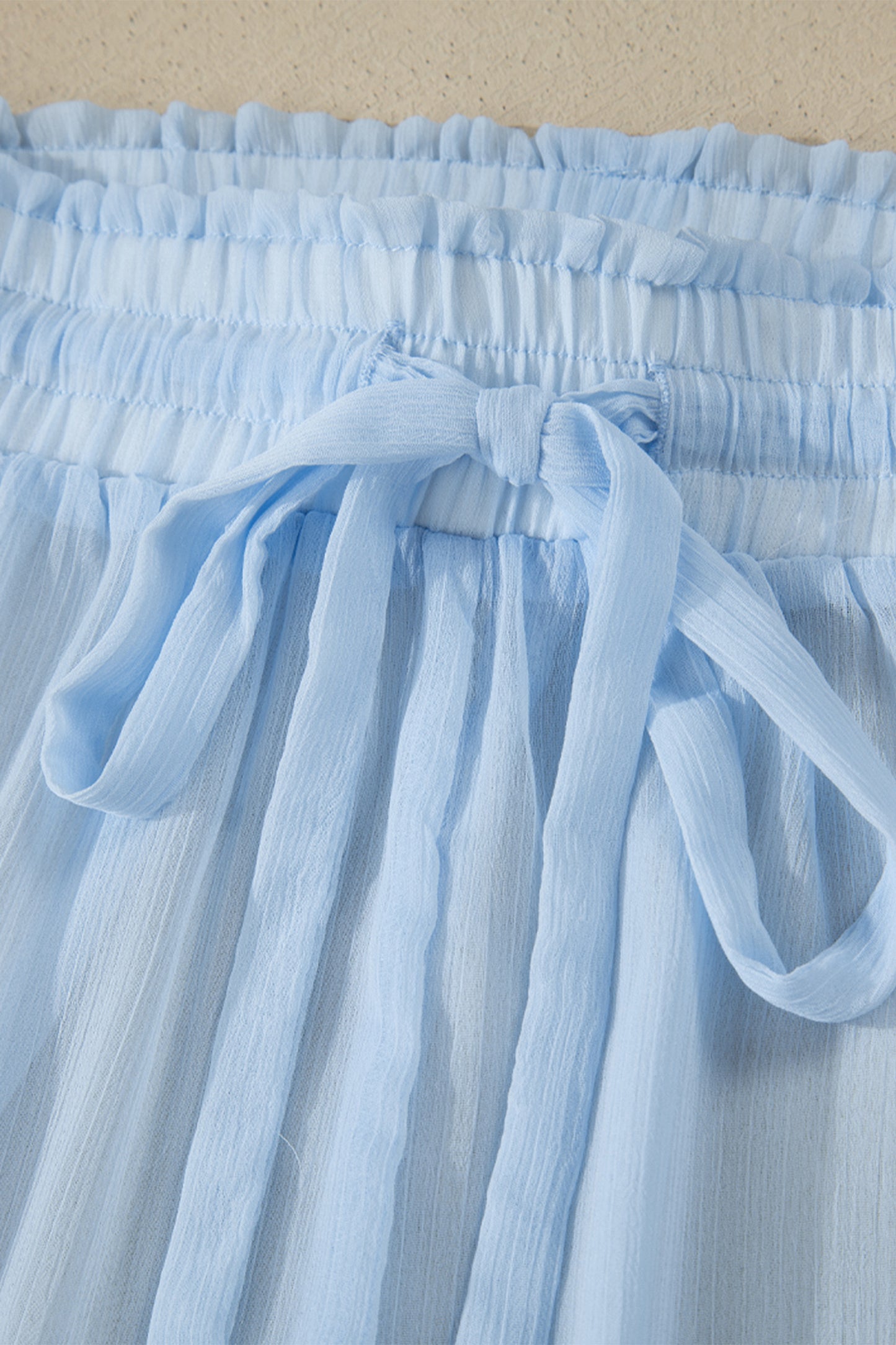 Beau Blue Sheer Tunic Shirt Drawstring Shorts 2pcs Swim Cover Up - Cowaa