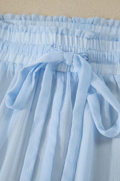 Beau Blue Sheer Tunic Shirt Drawstring Shorts 2pcs Swim Cover Up - Cowaa