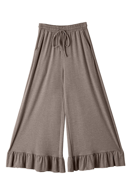 Dune Solid Color Ruffle Hem Wide Leg Pants - Cowaa