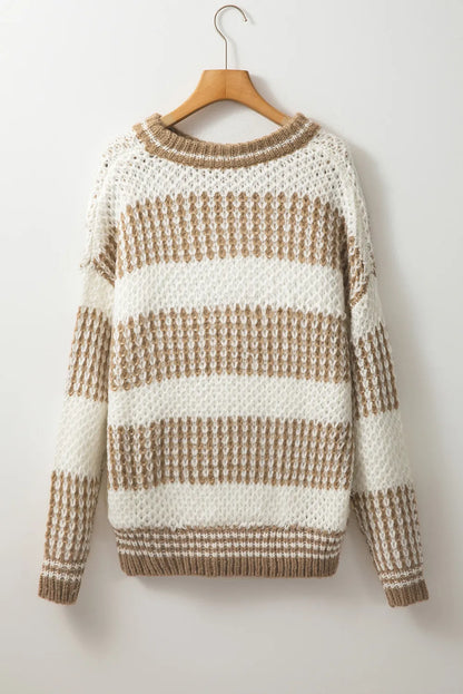 Color Block Round Neck Dropped Shoulder Sweater - Cowaa
