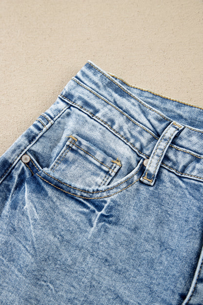 Sail Blue Acid Wash Pocket Detail Flare Jeans