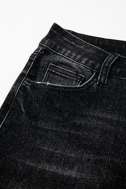 Sail Blue Mineral Wash Raw Hem High Waist Flared Jeans - Cowaa