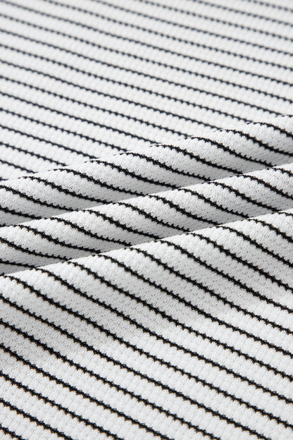 White Stripe Contrasted Ruffle Trim Loose Long Sleeve Top - Cowaa