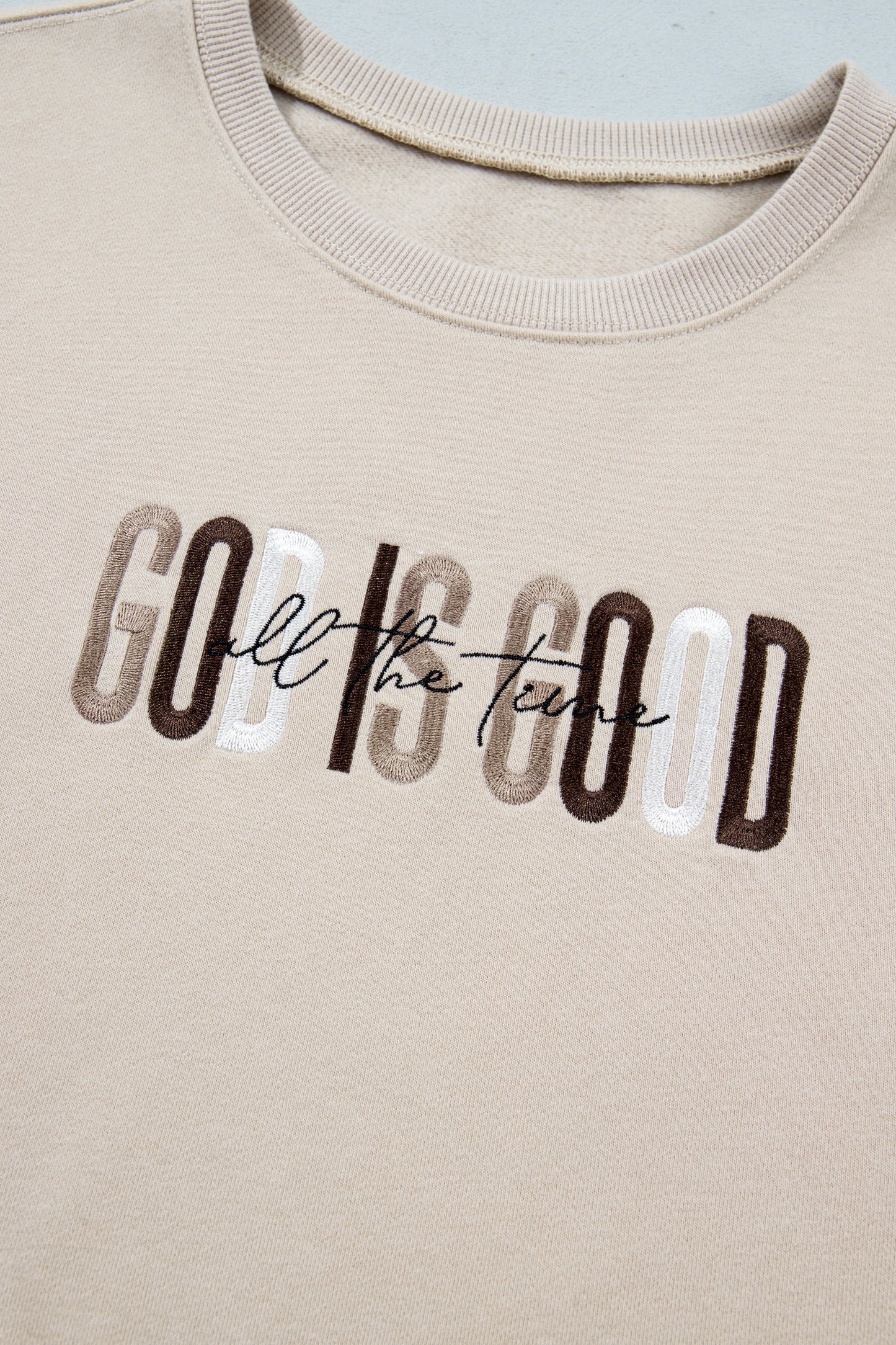 Jet Stream GOD IS GOOD Western Embroidered Letter Crewneck Pullover Sweatshirt