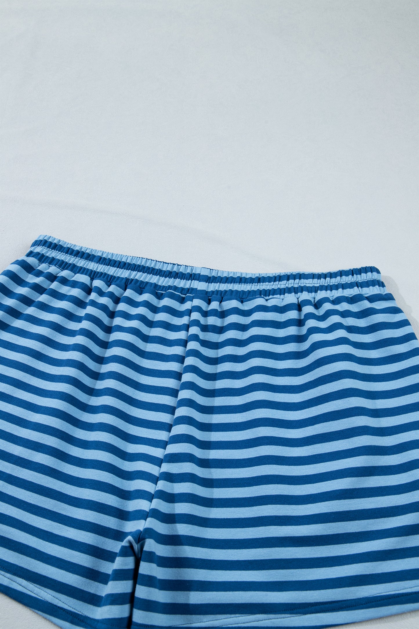 Blue Stripe Plus Size Dropped Shoulder Tee and Shorts Two-Piece Set