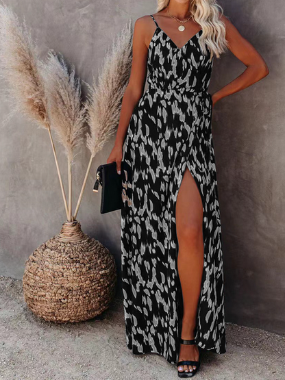Printed Maxi Dress w/ Skinny Straps - Cowaa
