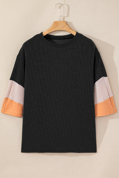 White Pit-striped Colorblock Drop Sleeve Top - Cowaa