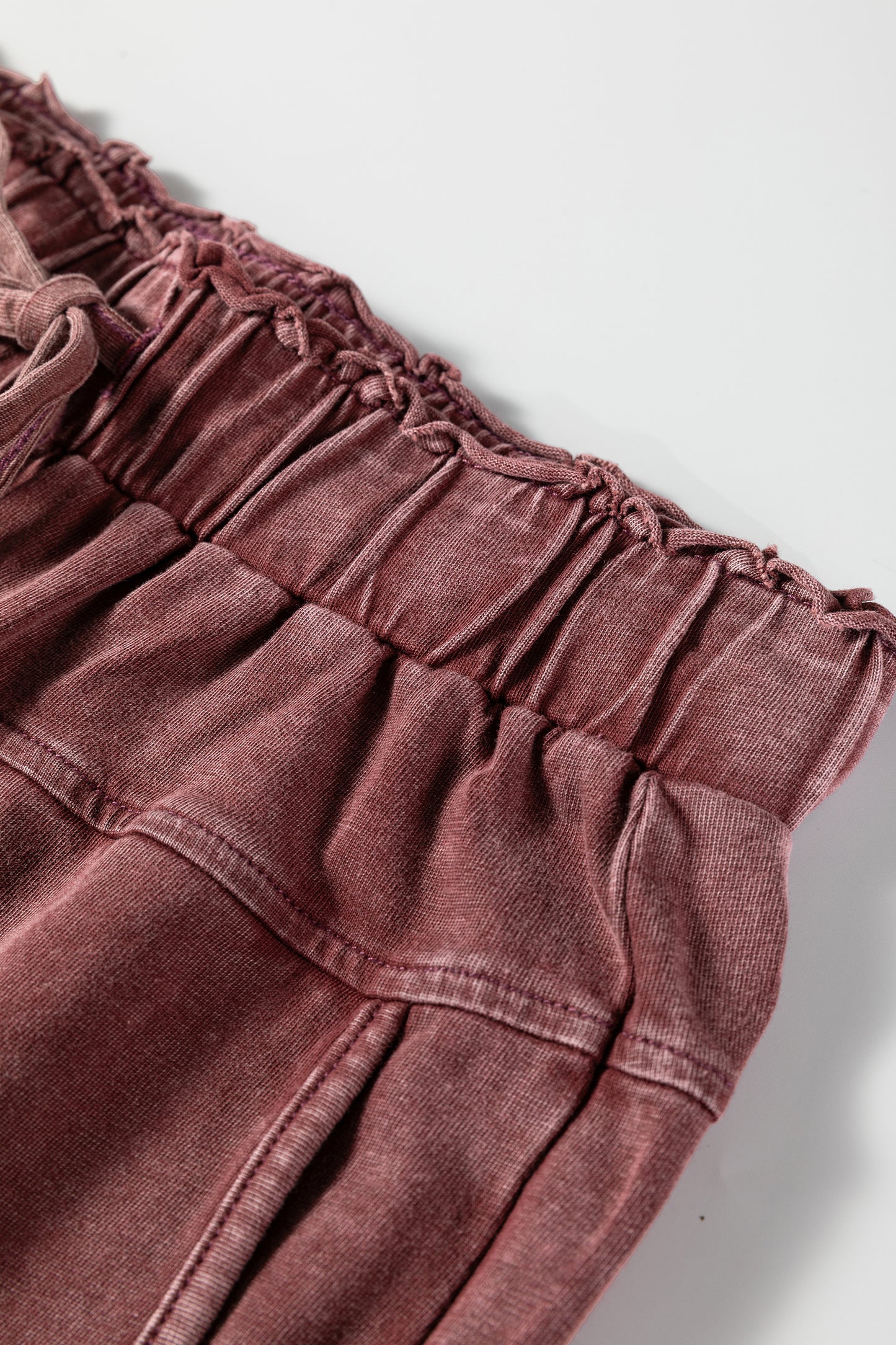 Wild Ginger Mineral Wash Lace-up High Waist Raw Hem Patched Pocket Pants - Cowaa