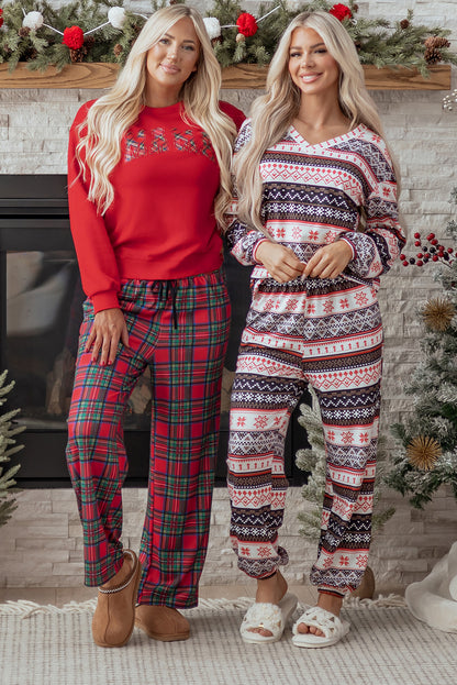 Black Retro Christmas Pattern Loose Pullover 2pcs Lounge Pant Set