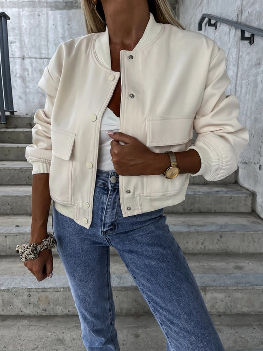 Baseball Collar Dropped Shoulder Jacket - Cowaa