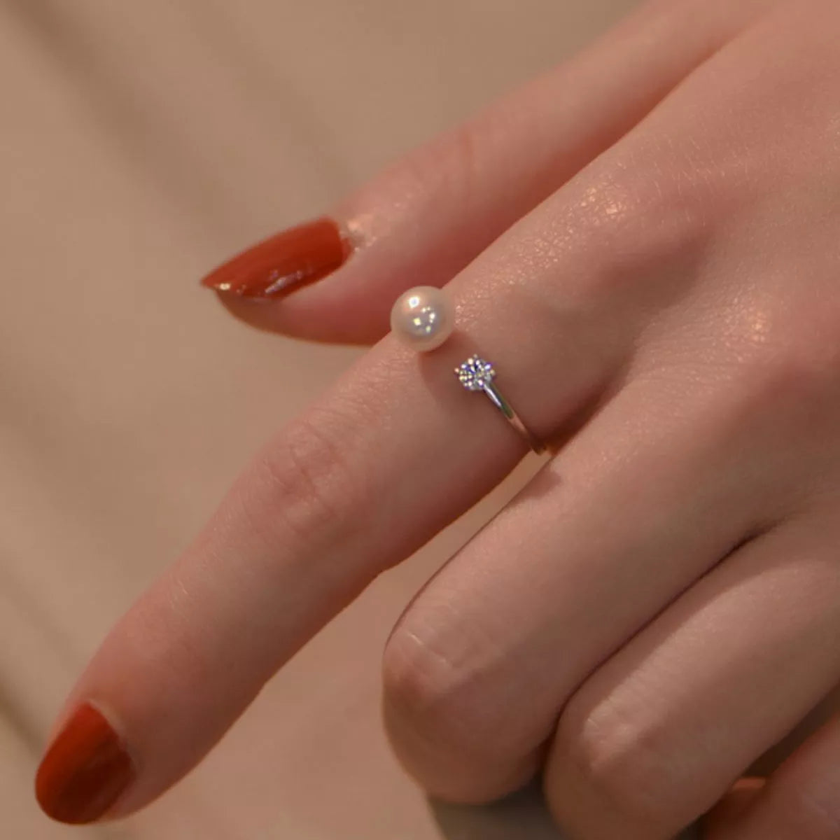 925 Sterling Silver Pearl Open Ring.